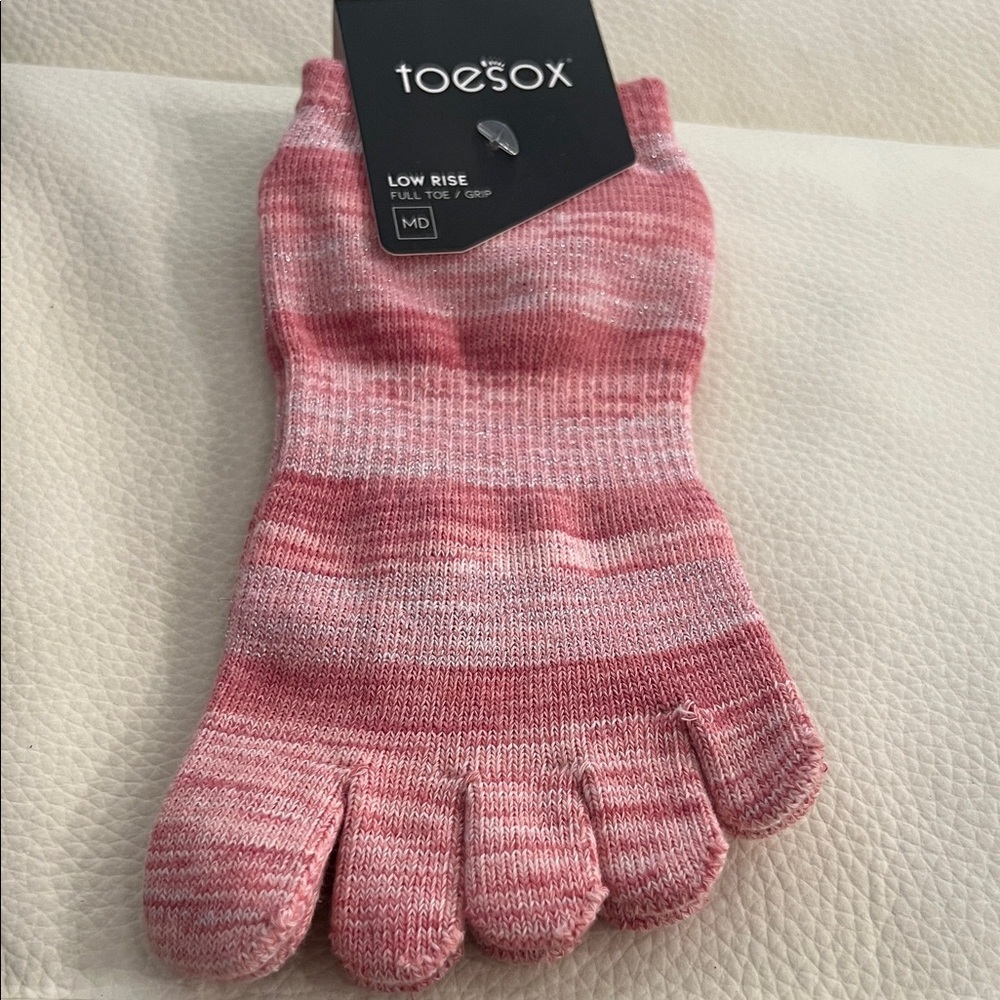 ToeSox Striped Pink Grip Toe Socks